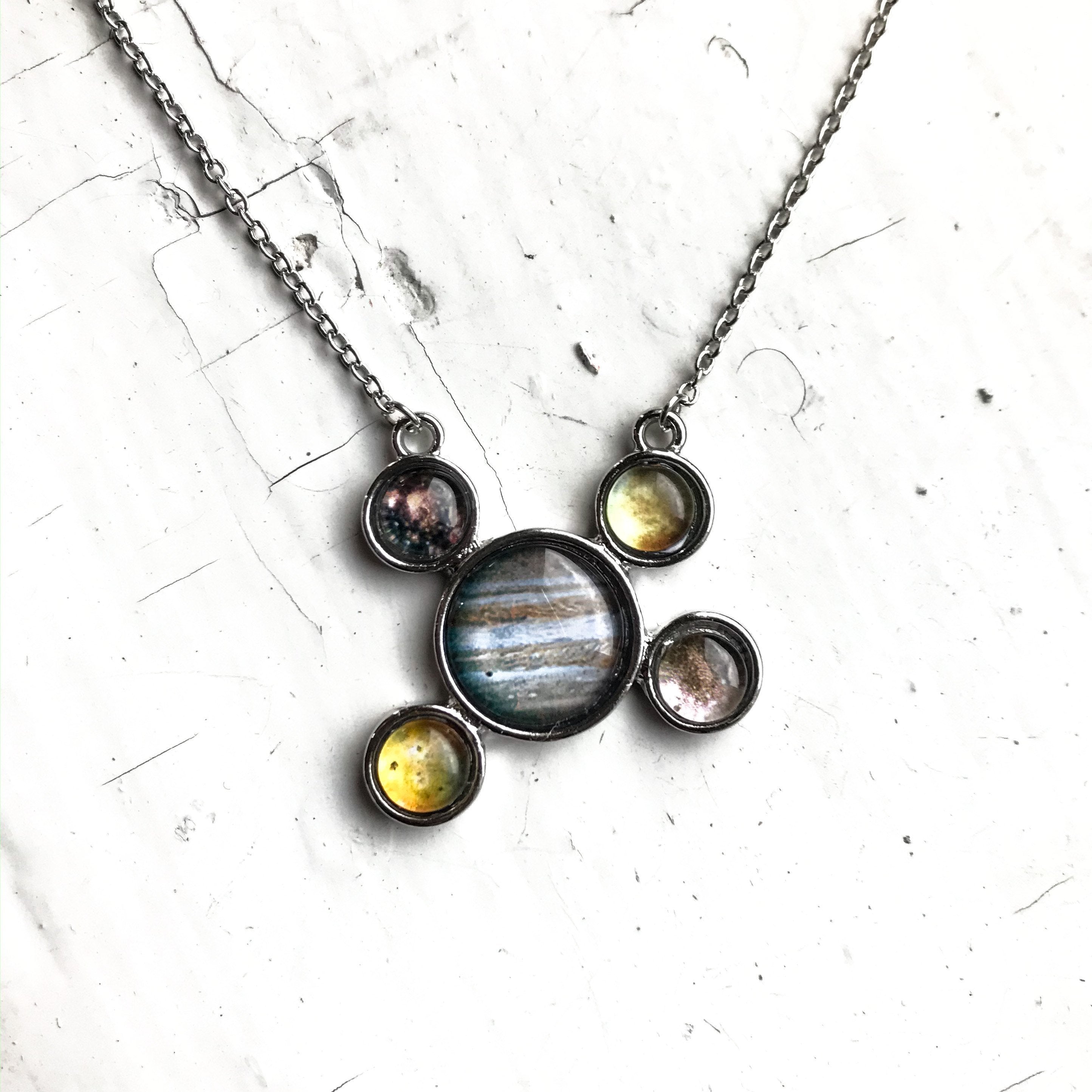 CLEARANCE Jupiter and Galilean Moons Silver Pendant Necklace