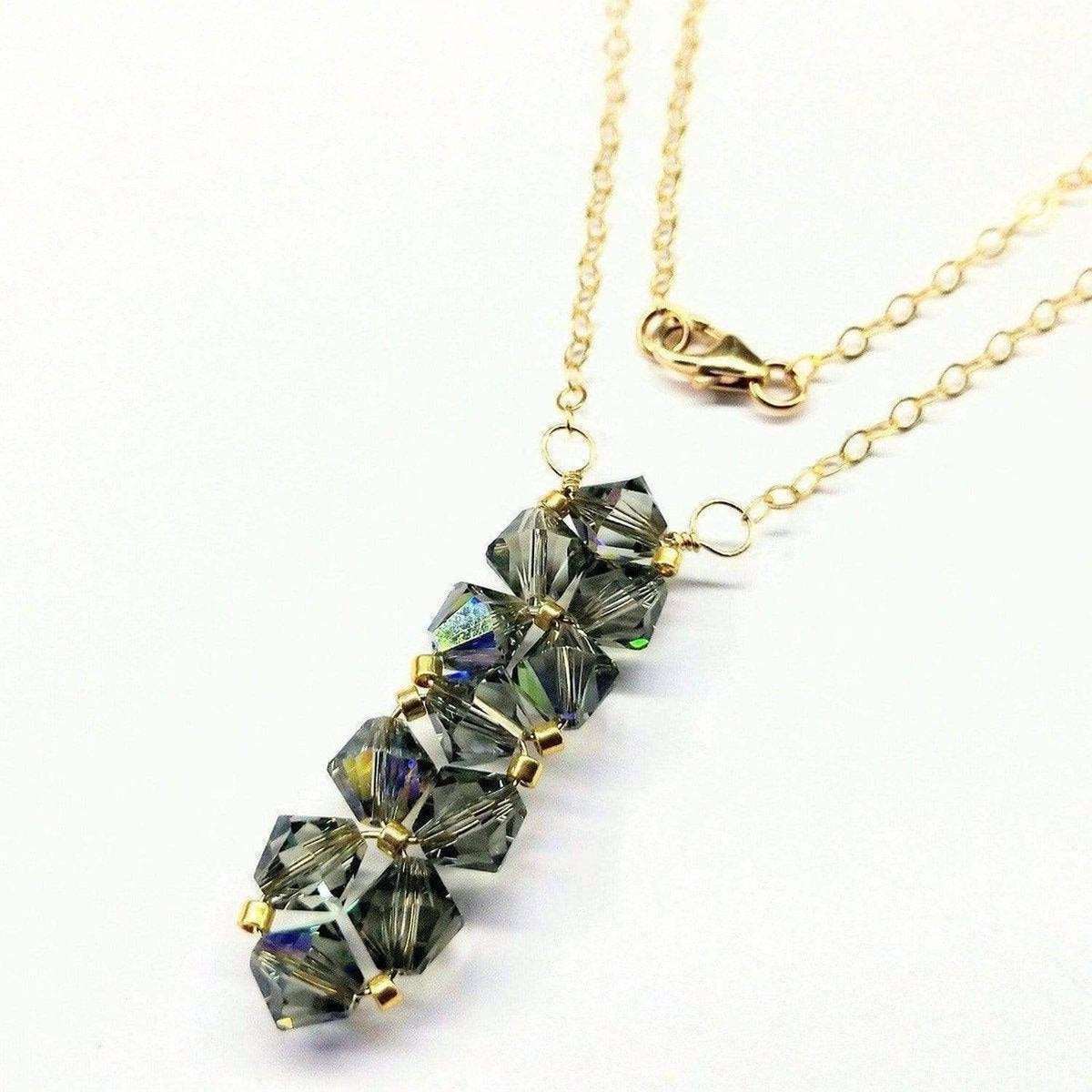 Gold Wire Bead-Woven Rock Candy Crystal Bar Necklace
