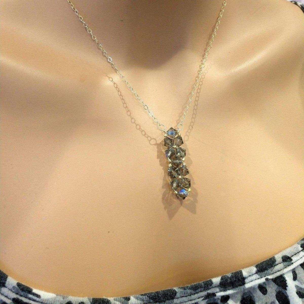 Gold Wire Bead-Woven Rock Candy Crystal Bar Necklace