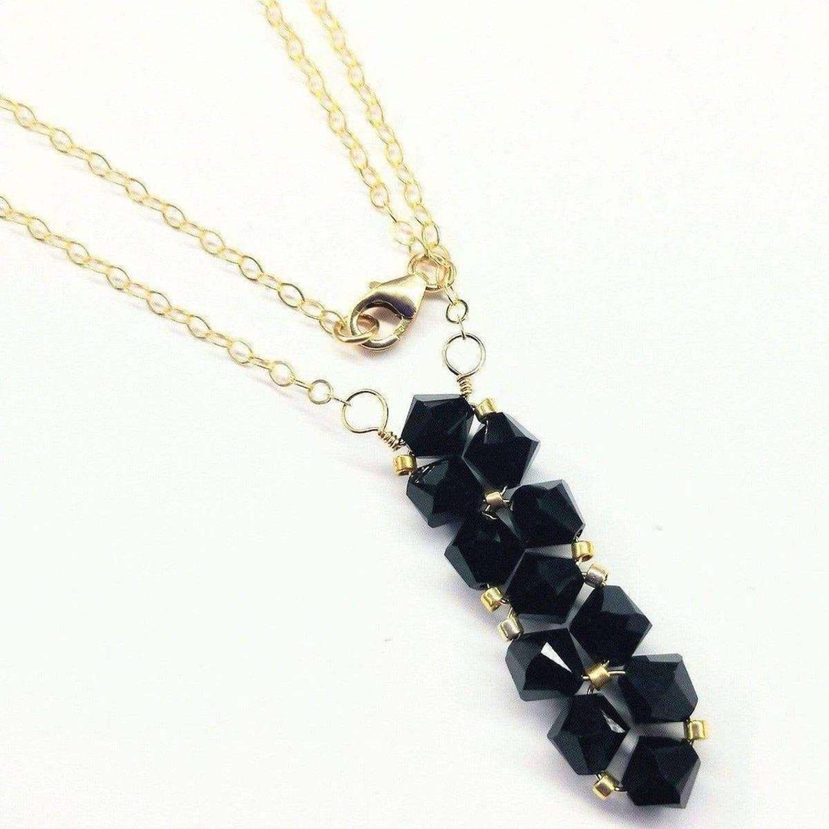 Gold Wire Bead-Woven Rock Candy Crystal Bar Necklace